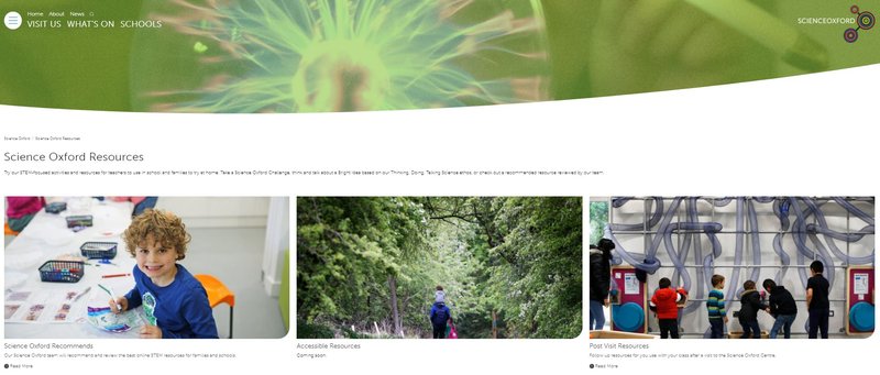A screengrab of the Science Oxford online resources portal. A green banner with three selection boxes.